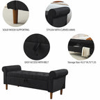Banc de rangement capitonné de 157 cm avec plateau touffeté et accoudoirs roulés