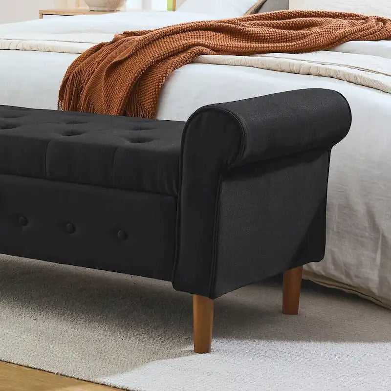 Banc de rangement capitonné de 157 cm avec plateau touffeté et accoudoirs roulés