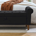 Banc de rangement capitonné de 157 cm avec plateau touffeté et accoudoirs roulés