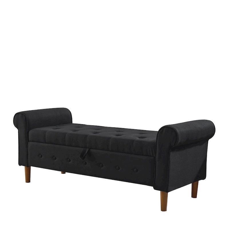 Banc de rangement capitonné de 157 cm avec plateau touffeté et accoudoirs roulés
