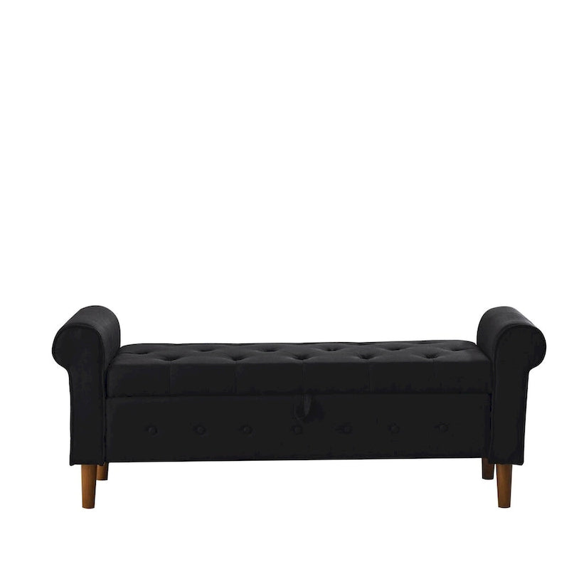 Banc de rangement capitonné de 157 cm avec plateau touffeté et accoudoirs roulés