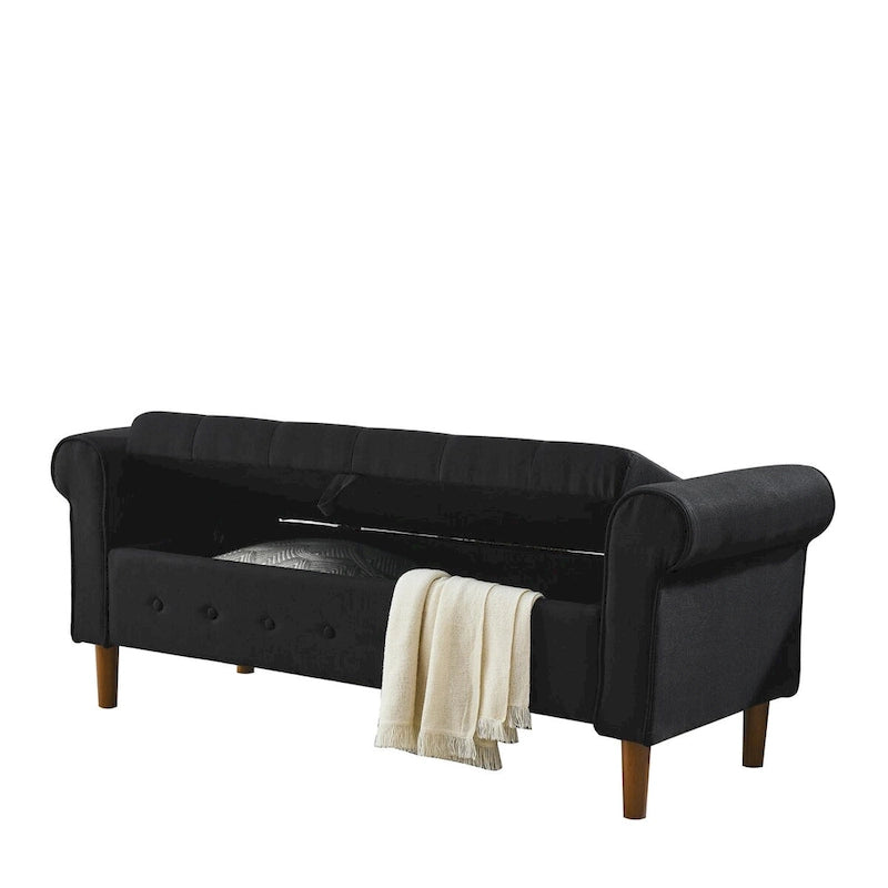 Banc de rangement capitonné de 157 cm avec plateau touffeté et accoudoirs roulés