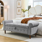 Banc de rangement capitonné de 157 cm avec plateau touffeté et accoudoirs roulés