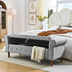 Banc de rangement capitonné de 157 cm avec plateau touffeté et accoudoirs roulés
