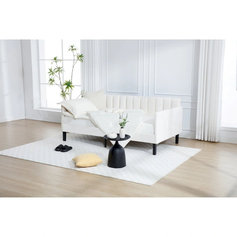 Lit de repos simple moderne avec dossier capitonné côtelé