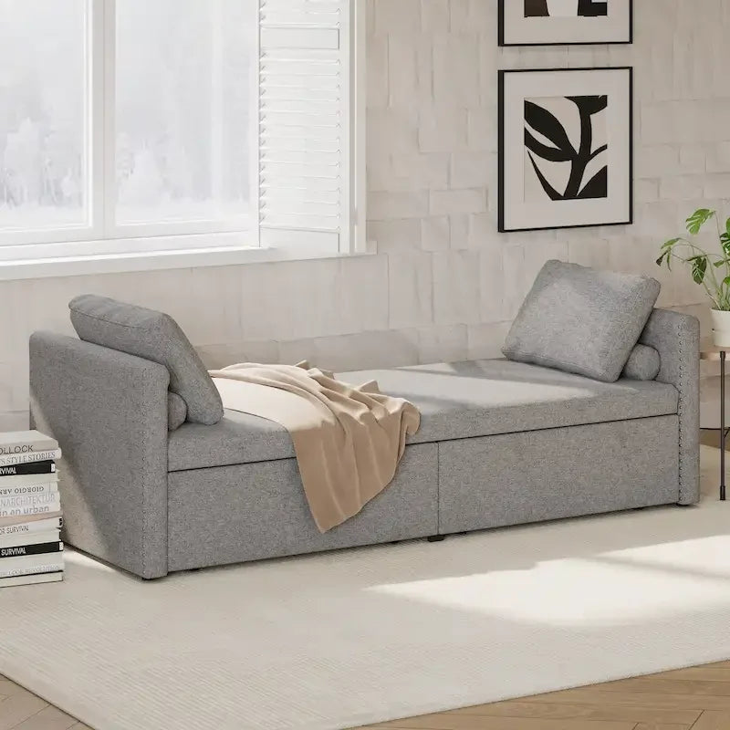 Lit de repos en lin avec 2 tiroirs de rangement