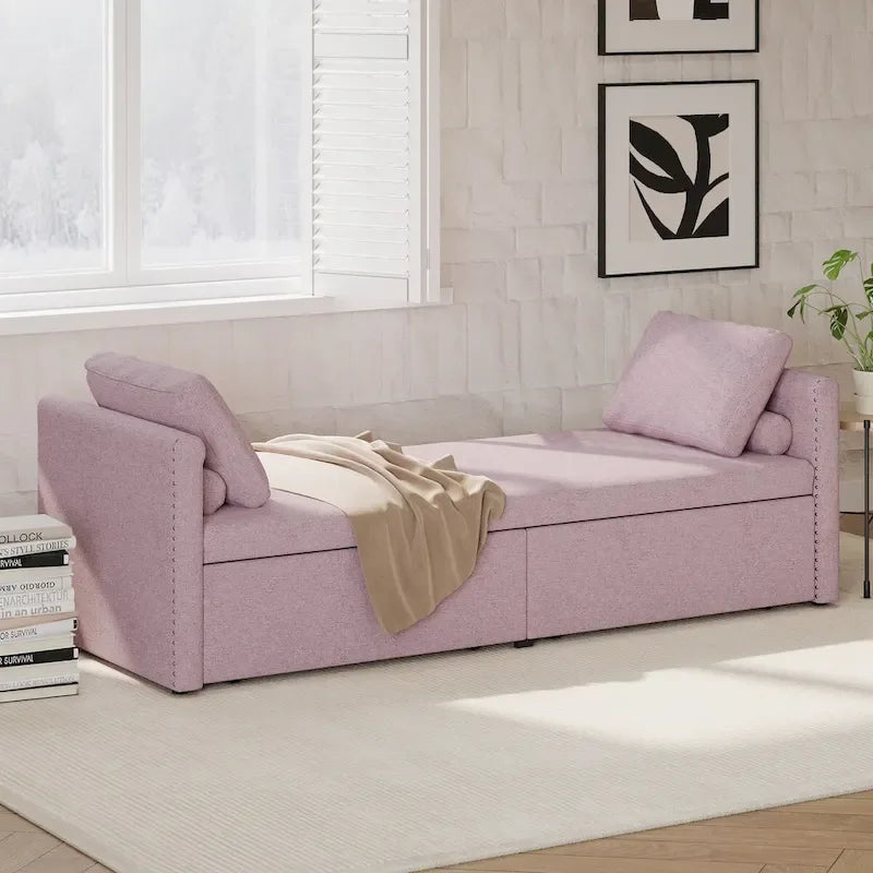 Lit de repos en lin avec 2 tiroirs de rangement