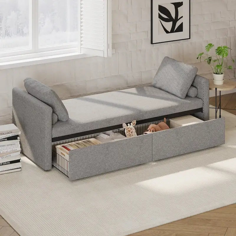 Lit de repos en lin avec 2 tiroirs de rangement