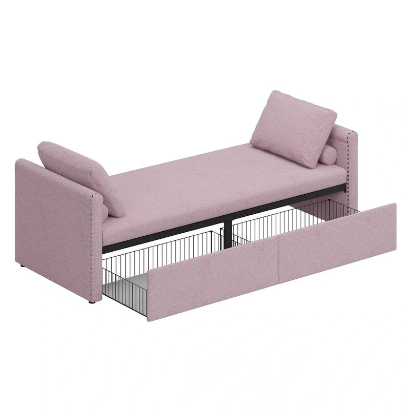 Lit de repos en lin avec 2 tiroirs de rangement