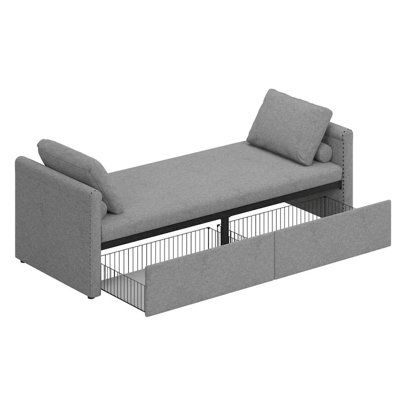 Lit de repos en lin avec 2 tiroirs de rangement