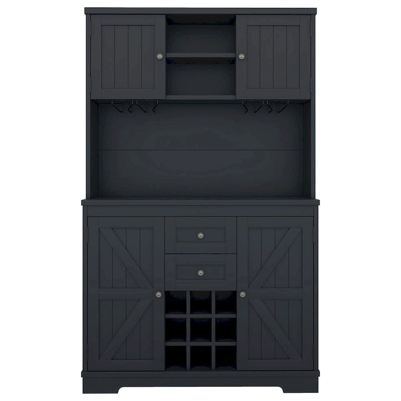Meuble de cuisine-bar avec rangement — 120 cm (L) x 39,4 cm (l) x 187,4 cm (H), 4 placards, 2 tiroirs, casiers à vin et porte-verres