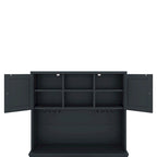 Meuble de cuisine-bar avec rangement — 120 cm (L) x 39,4 cm (l) x 187,4 cm (H), 4 placards, 2 tiroirs, casiers à vin et porte-verres