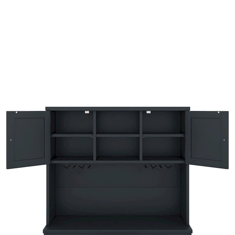 Meuble de cuisine-bar avec rangement — 120 cm (L) x 39,4 cm (l) x 187,4 cm (H), 4 placards, 2 tiroirs, casiers à vin et porte-verres