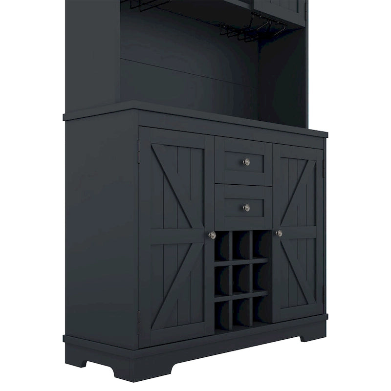 Meuble de cuisine-bar avec rangement — 120 cm (L) x 39,4 cm (l) x 187,4 cm (H), 4 placards, 2 tiroirs, casiers à vin et porte-verres