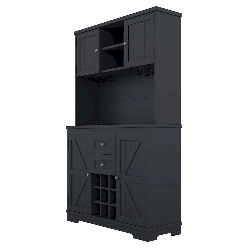 Meuble de cuisine-bar avec rangement — 120 cm (L) x 39,4 cm (l) x 187,4 cm (H), 4 placards, 2 tiroirs, casiers à vin et porte-verres