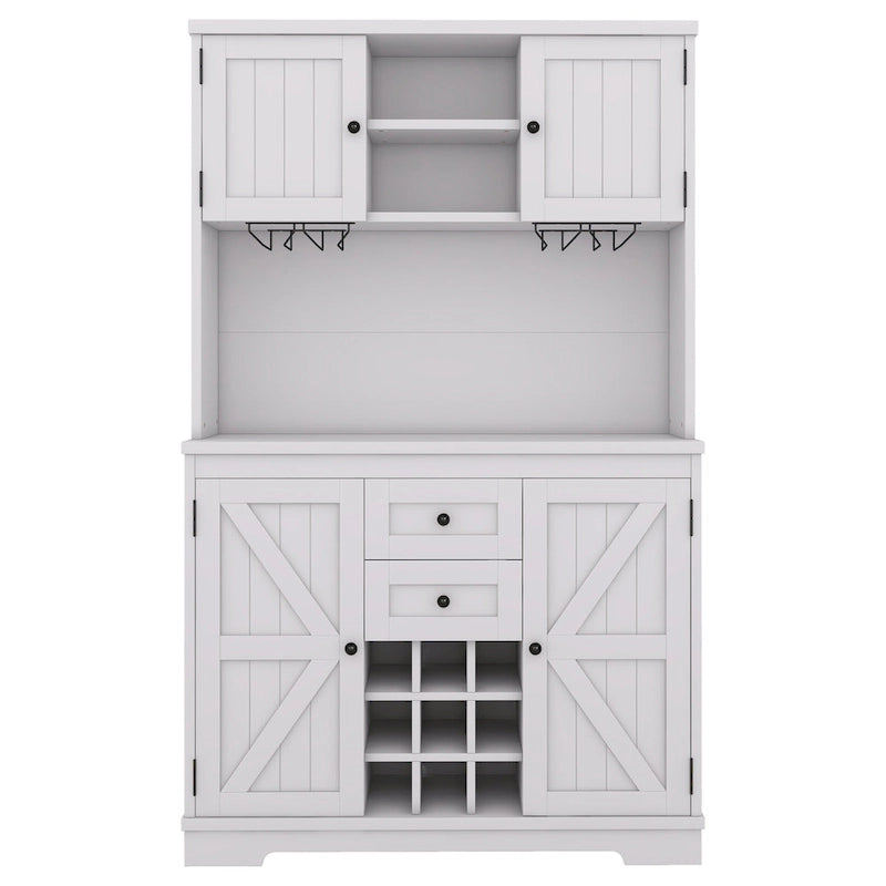 Meuble de cuisine-bar avec rangement — 120 cm (L) x 39,4 cm (l) x 187,4 cm (H), 4 placards, 2 tiroirs, casiers à vin et porte-verres