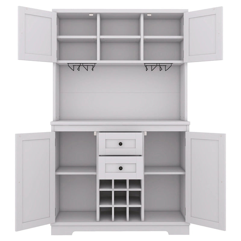 Meuble de cuisine-bar avec rangement — 120 cm (L) x 39,4 cm (l) x 187,4 cm (H), 4 placards, 2 tiroirs, casiers à vin et porte-verres
