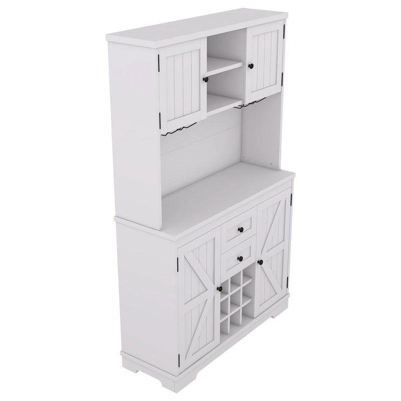 Meuble de cuisine-bar avec rangement — 120 cm (L) x 39,4 cm (l) x 187,4 cm (H), 4 placards, 2 tiroirs, casiers à vin et porte-verres