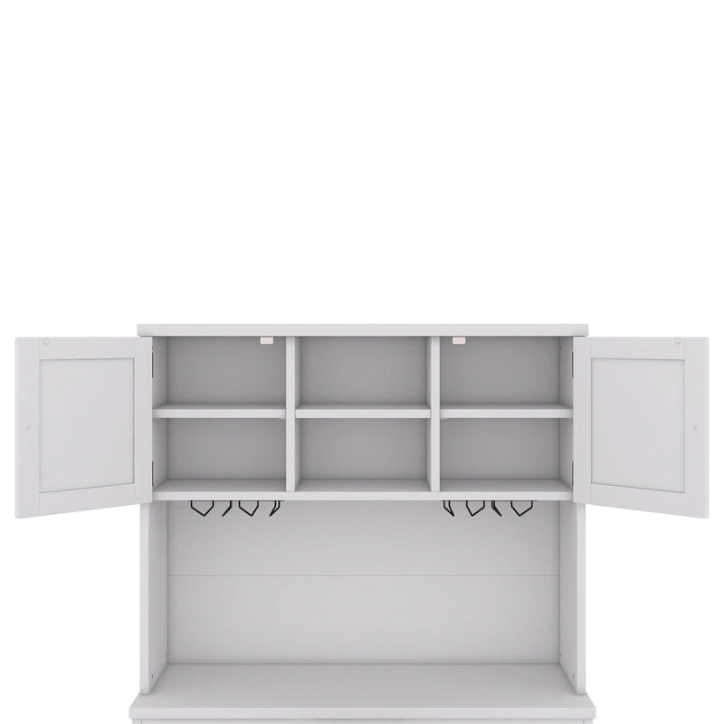 Meuble de cuisine-bar avec rangement — 120 cm (L) x 39,4 cm (l) x 187,4 cm (H), 4 placards, 2 tiroirs, casiers à vin et porte-verres
