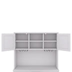 Meuble de cuisine-bar avec rangement — 120 cm (L) x 39,4 cm (l) x 187,4 cm (H), 4 placards, 2 tiroirs, casiers à vin et porte-verres
