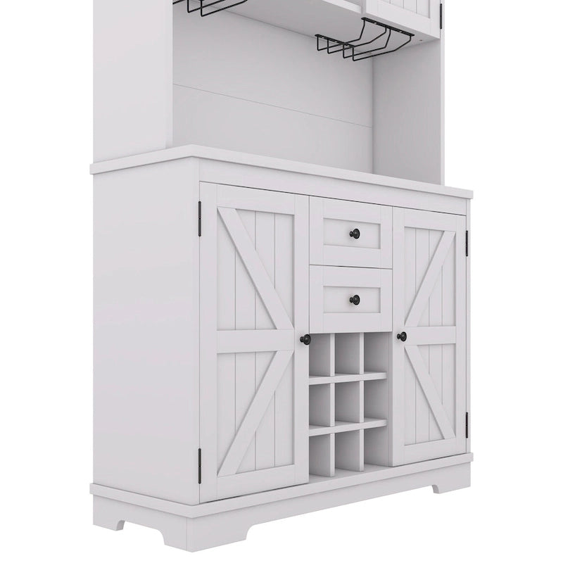 Meuble de cuisine-bar avec rangement — 120 cm (L) x 39,4 cm (l) x 187,4 cm (H), 4 placards, 2 tiroirs, casiers à vin et porte-verres