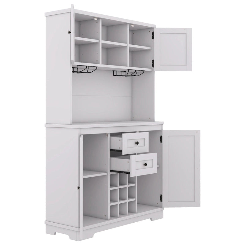 Meuble de cuisine-bar avec rangement — 120 cm (L) x 39,4 cm (l) x 187,4 cm (H), 4 placards, 2 tiroirs, casiers à vin et porte-verres