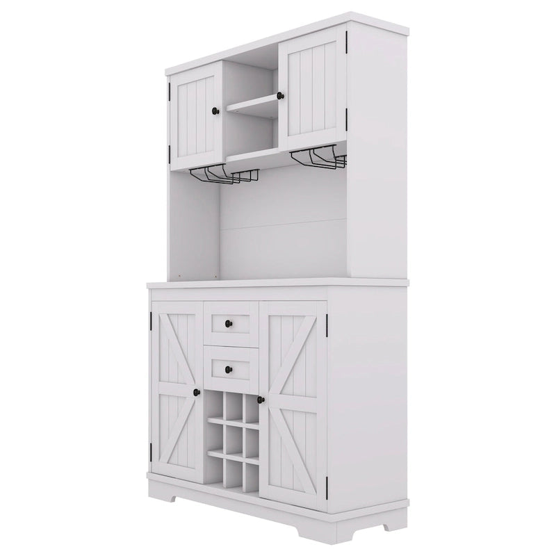 Meuble de cuisine-bar avec rangement — 120 cm (L) x 39,4 cm (l) x 187,4 cm (H), 4 placards, 2 tiroirs, casiers à vin et porte-verres