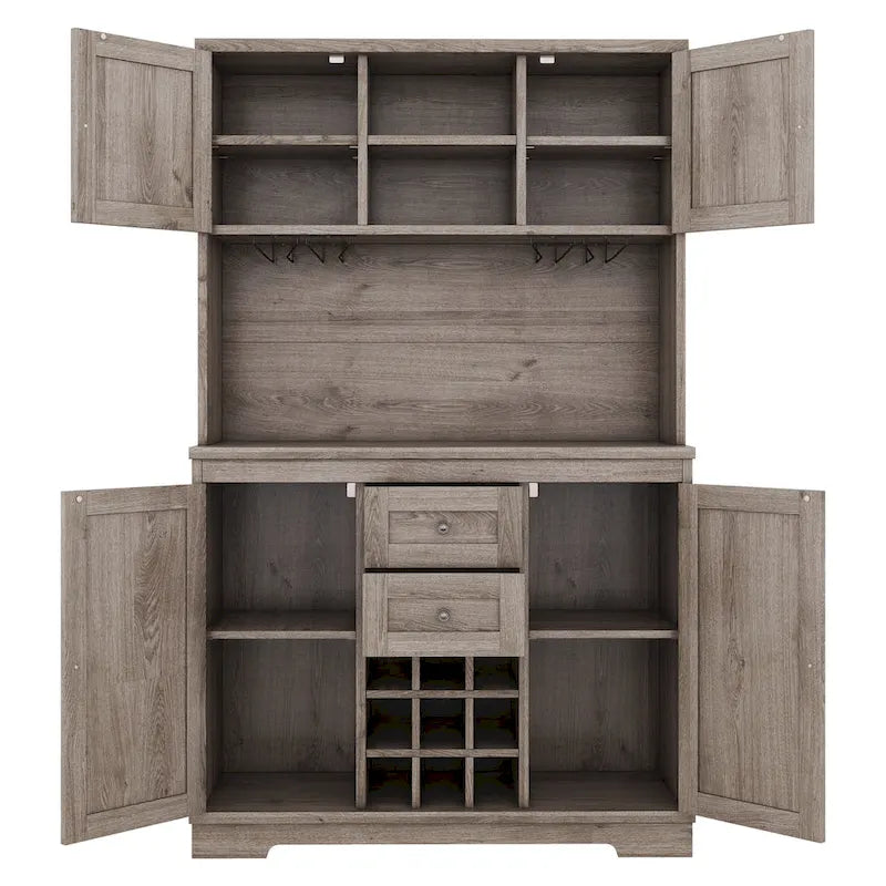 Meuble de cuisine-bar avec rangement — 120 cm (L) x 39,4 cm (l) x 187,4 cm (H), 4 placards, 2 tiroirs, casiers à vin et porte-verres